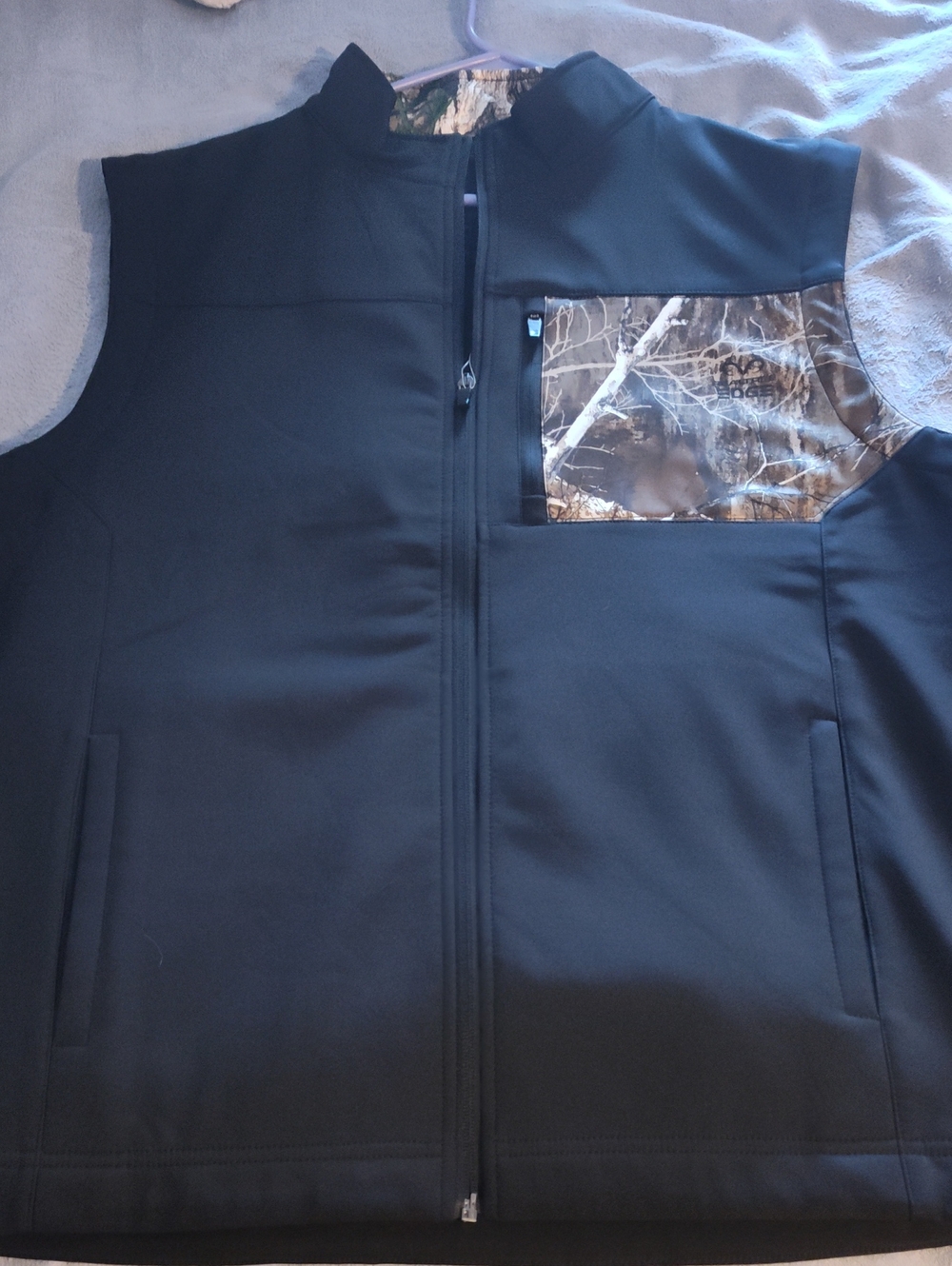 Realtree Black Softshell Vest with Camo Chest Panel